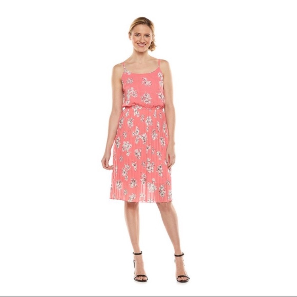 ELLE Women’s Pink Floral Pleated Party Midi Dress - Picture 4 of 5